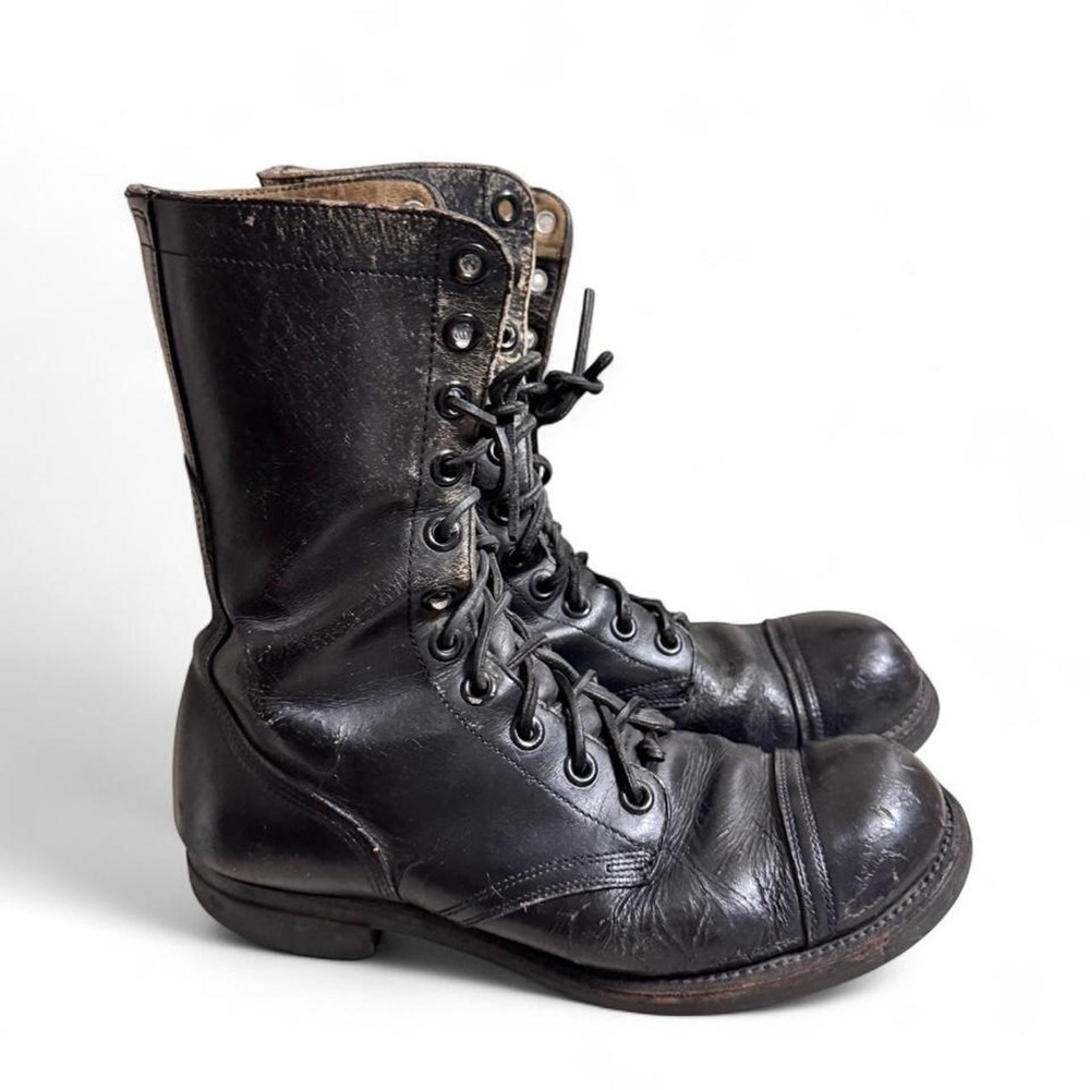 Vintage 1960s US Military Leather Jump Combat Boots Cap Toe Black 9N August 1961